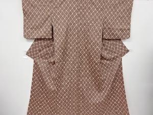 リサイクル　斜め格子模様織り出し手織り真綿紬着物